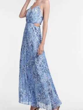 Express Blue Floral Cutout Maxi Dress with Spaghetti Straps